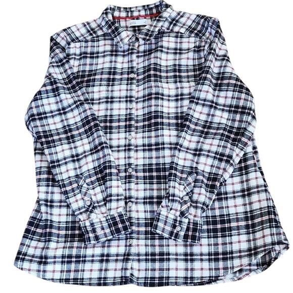 Croft & Barrow Black Red and White Plaid Flannel Shirt Womens Size M 100% Cotton - Picture 11 of 12